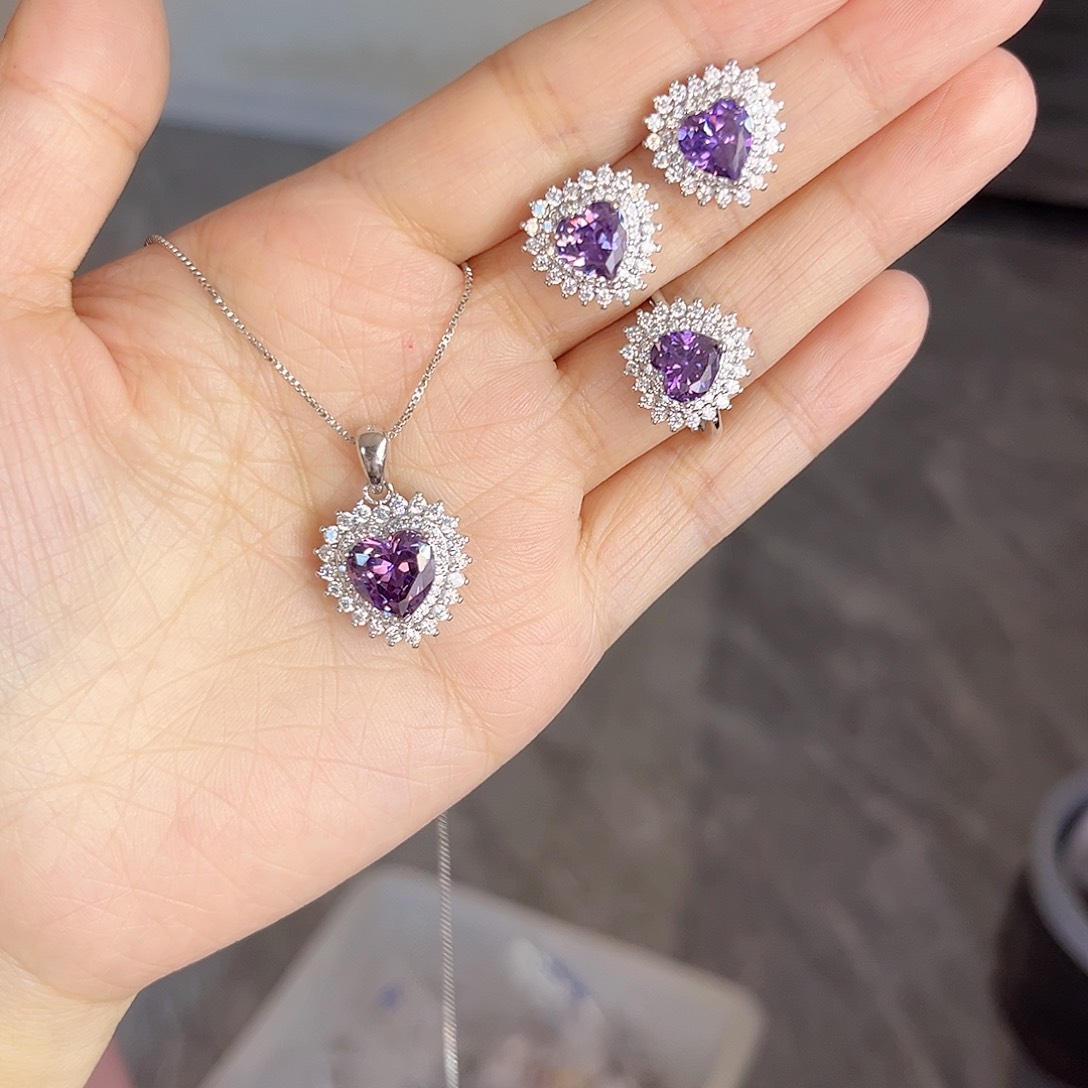 颈饰蓝宝石银S925镶嵌套装