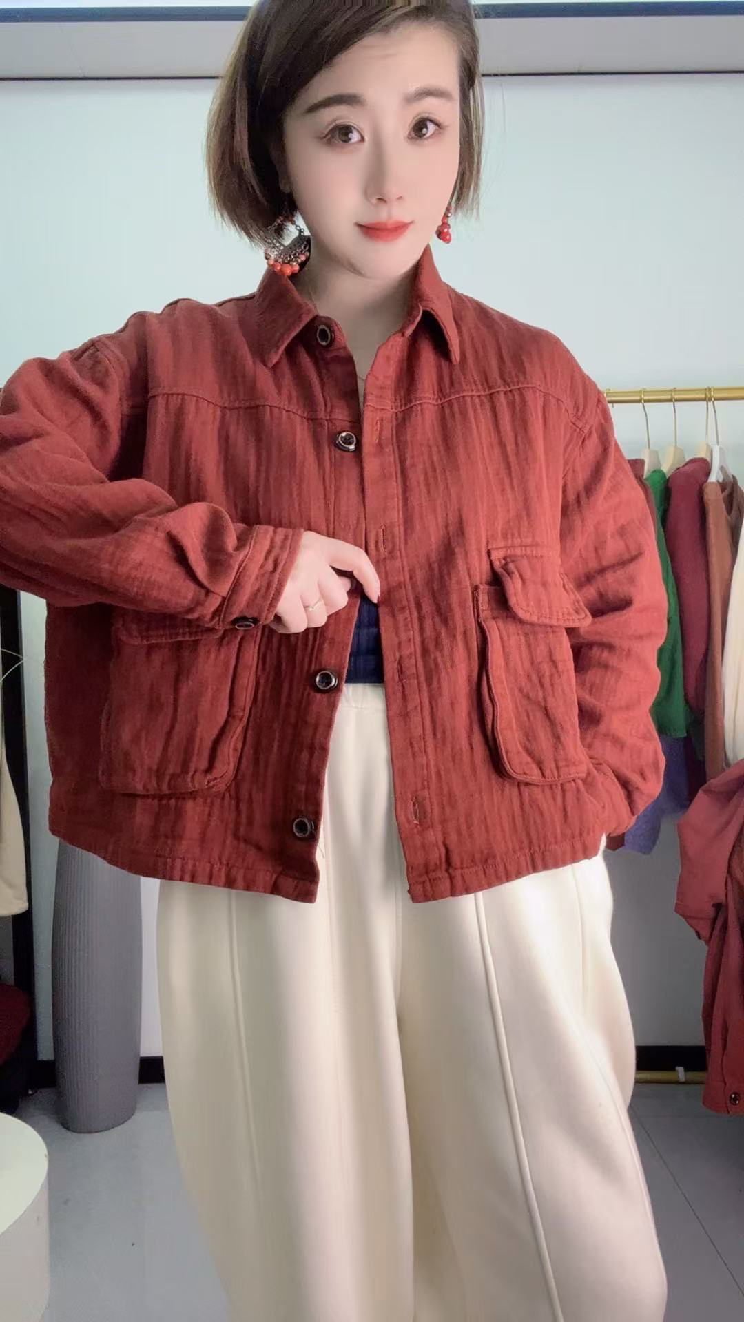 34春季新款斜纹麻洋气百搭外套