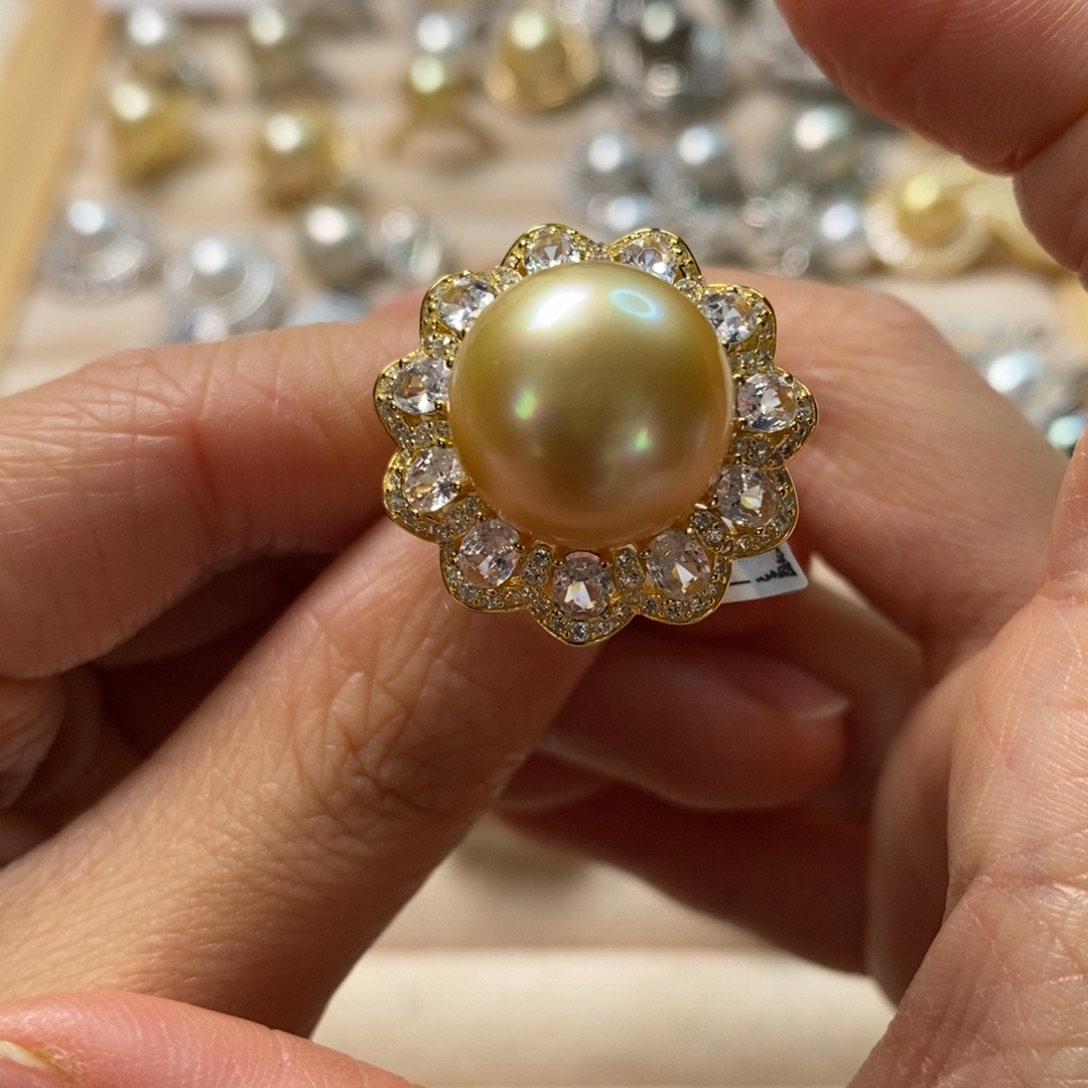 海水珍珠戒圈银S925镶嵌