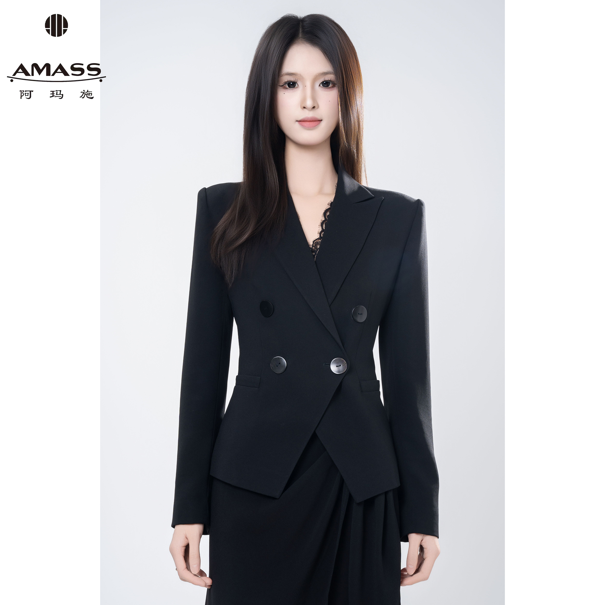 AMASS/阿玛施通勤气质双排扣收腰时尚职业显瘦西装外套女 5400709