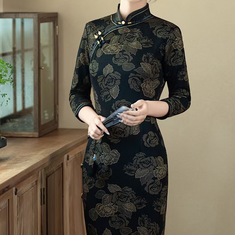 〔茉朵〕旗袍春夏新款国风旗袍修身显瘦长款七分袖气质连衣裙新中式
