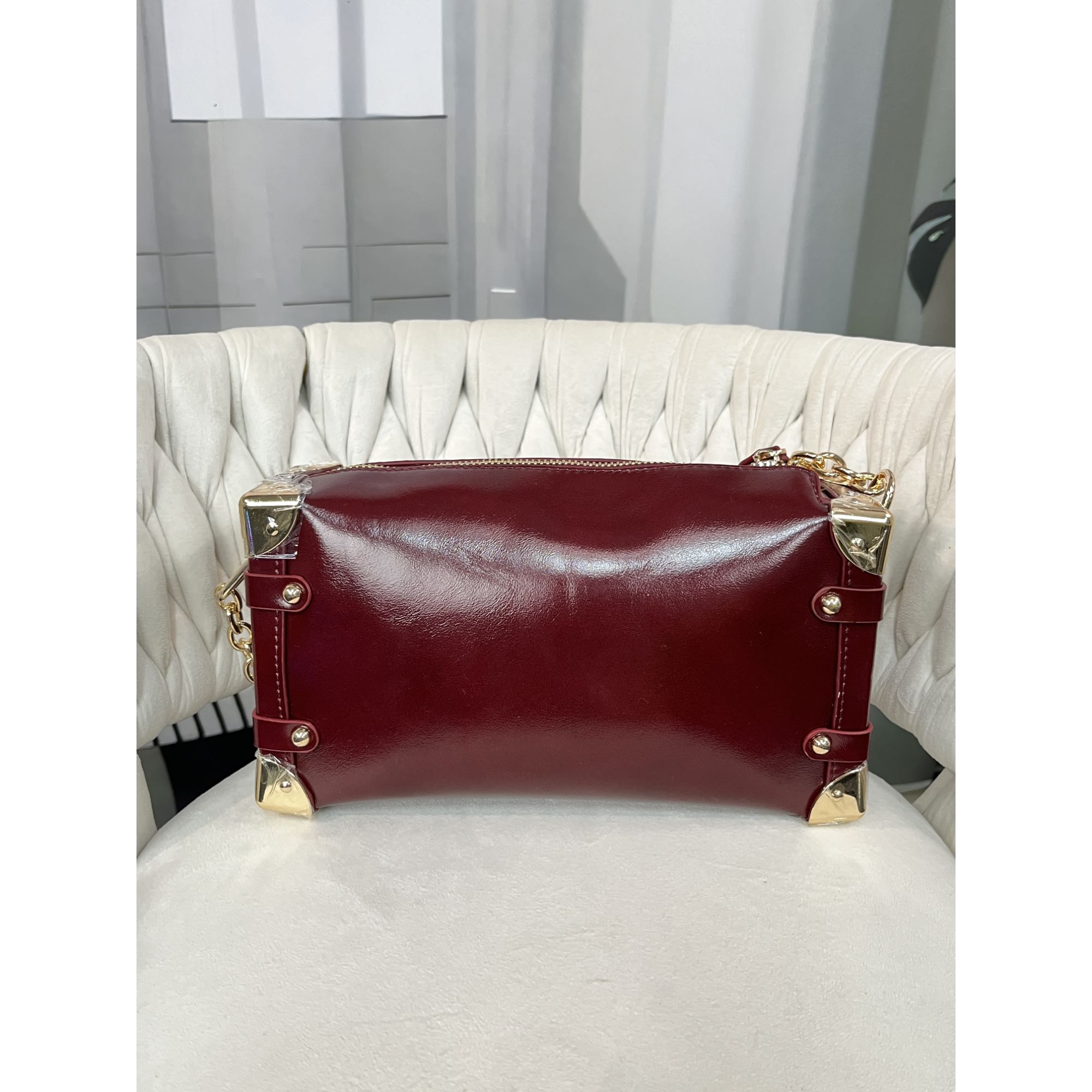 姝宴真皮女包油蜡金角手提红色