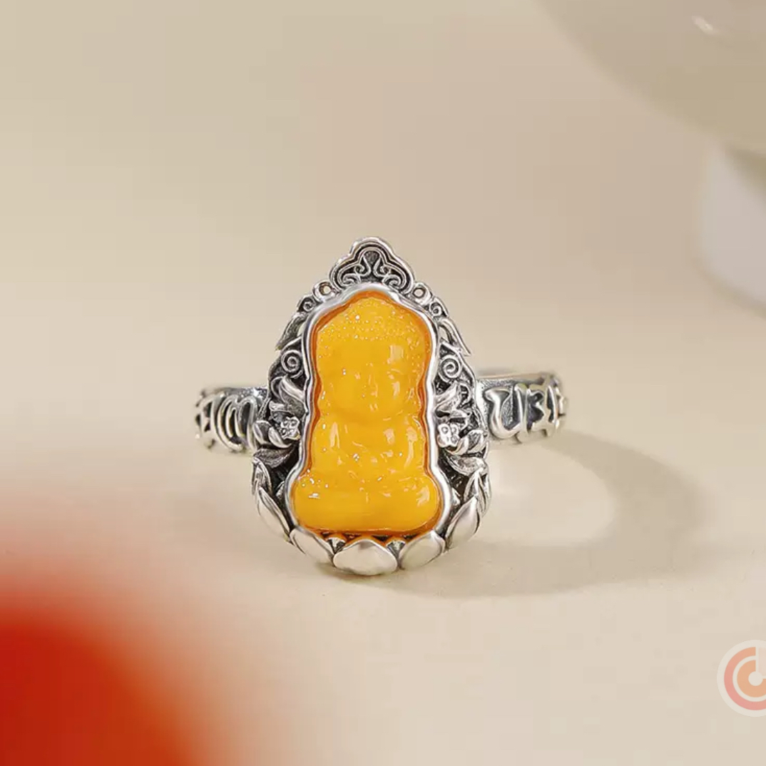 925银戒指 佛像六字莲花戒指降魔杵真言复古如意花边