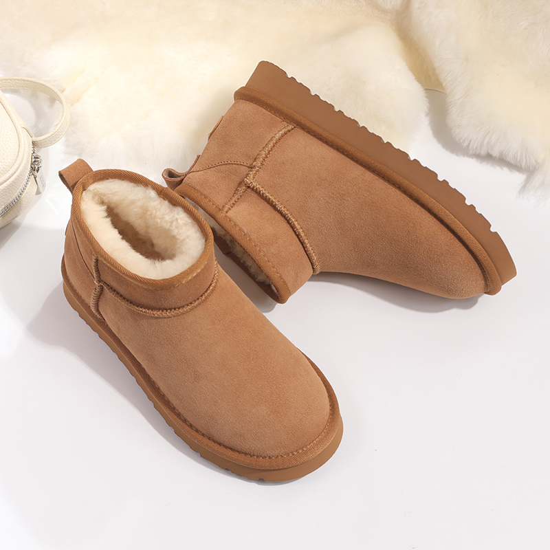 【羊皮毛一体】薄底2.5公分雪地靴女冬季平跟棉鞋保暖mini雪地靴