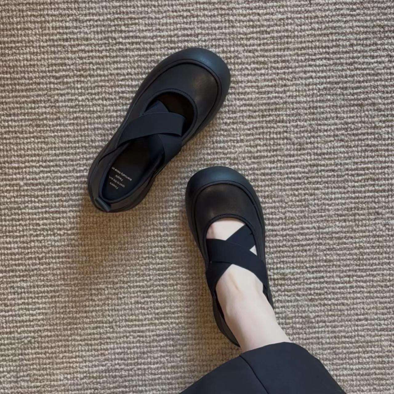 复古软底厚底内增高小单鞋女2025新款夏季百搭交叉带通勤玛丽珍鞋