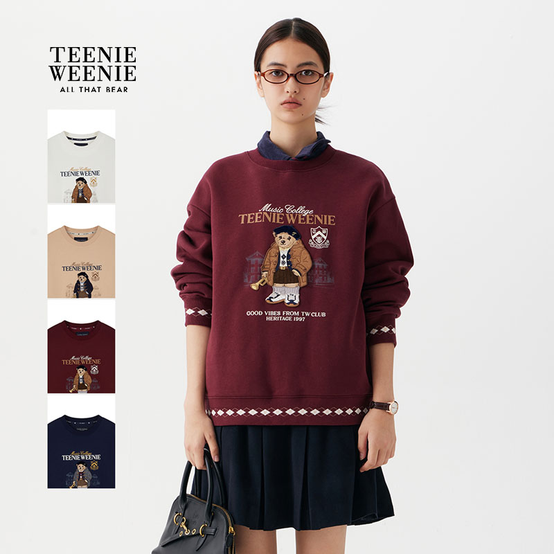 TeenieWeenie小熊女装25冬格纹图案拼接时髦圆领上衣TTMA258TCCK