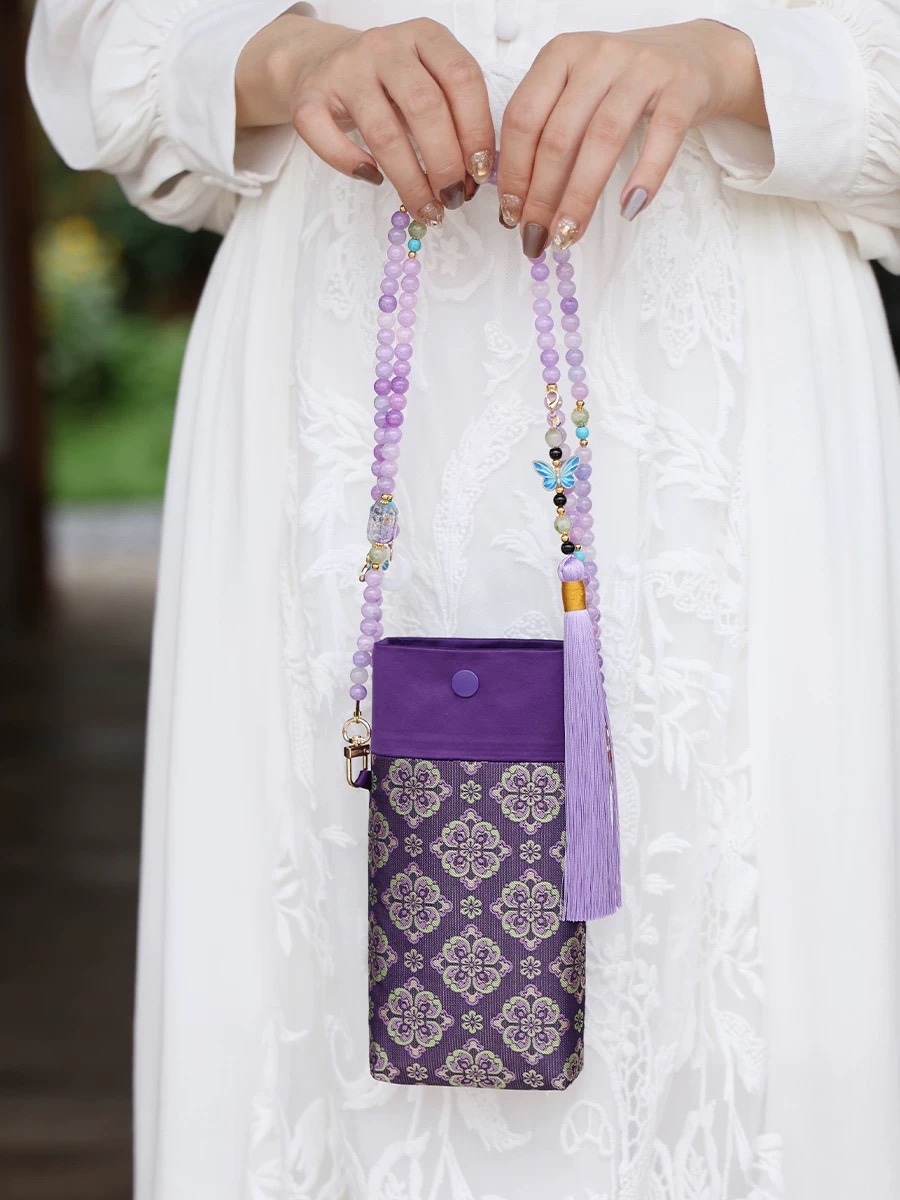 【绮罗非遗宝相花】手机包手工穿珠链流苏高级感单肩斜挎包小手机包