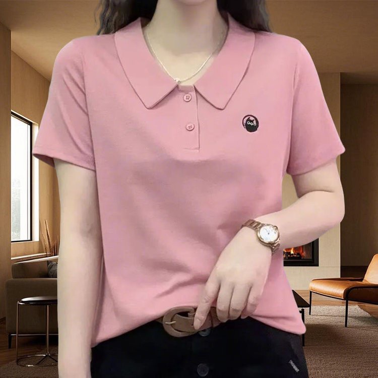 【纯色小猫】名牌有领女士短袖T恤夏装宽松翻领学院风0001168 22