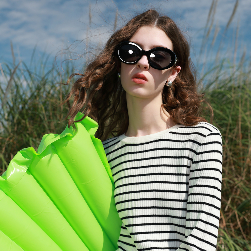 三彩ibudu2026春季新款条纹针织衫圆领毛衫修身套头长袖女