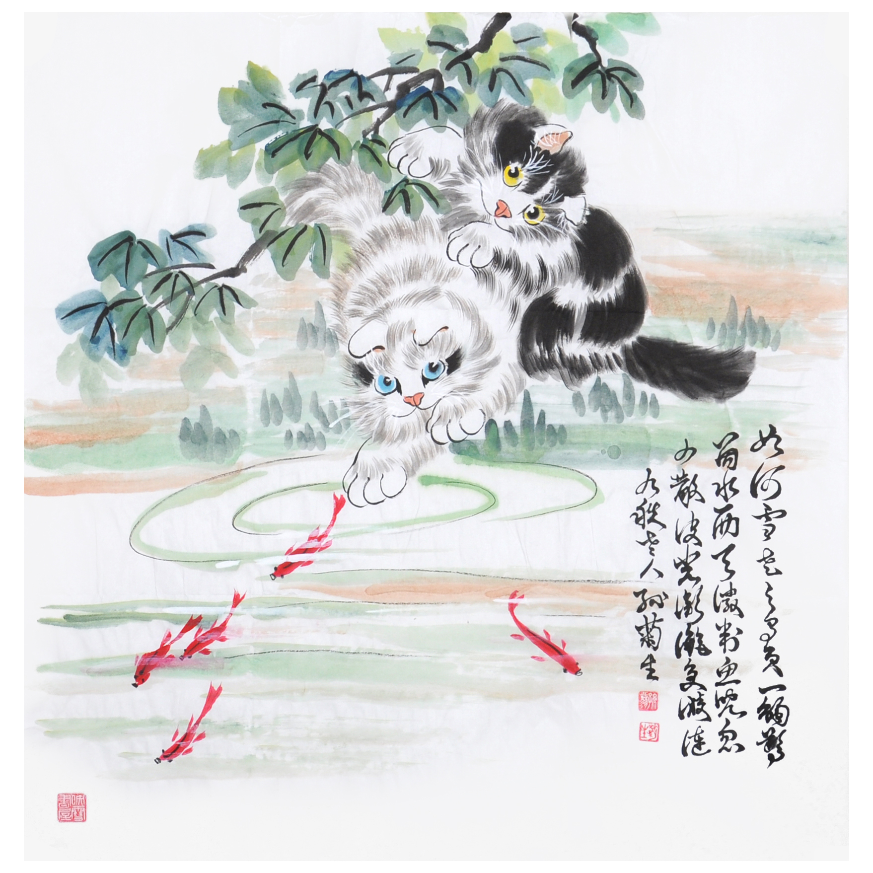 LOT 12 【猫趣图 】 镜片  70*68 cm   约4.3平尺