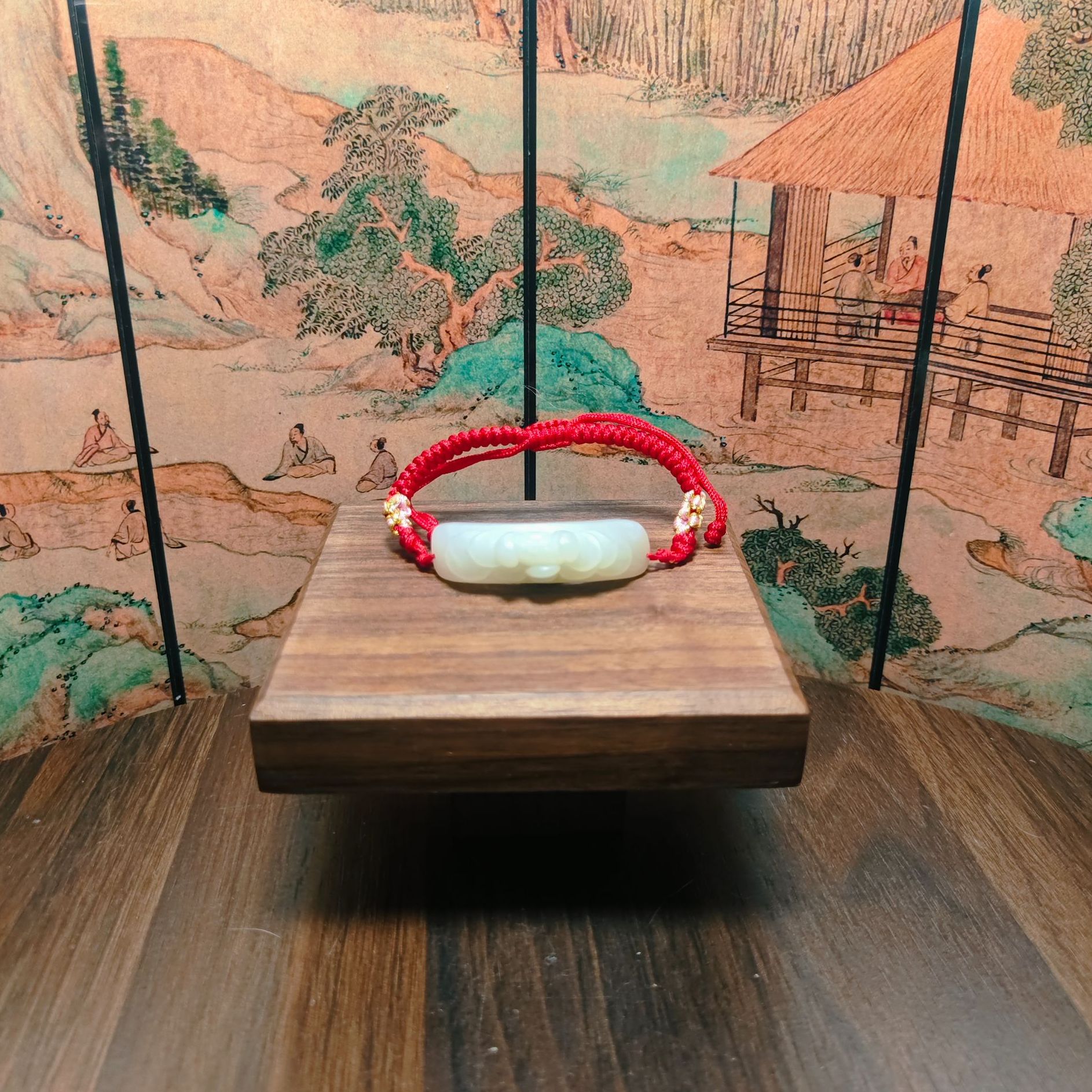 N和田玉莲花手链0636