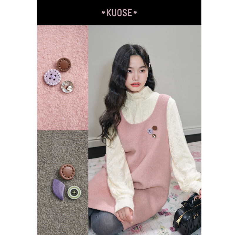 阔色无袖圆领背心裙短裙2025秋冬季新款外塔毛呢连衣裙KSB2511005