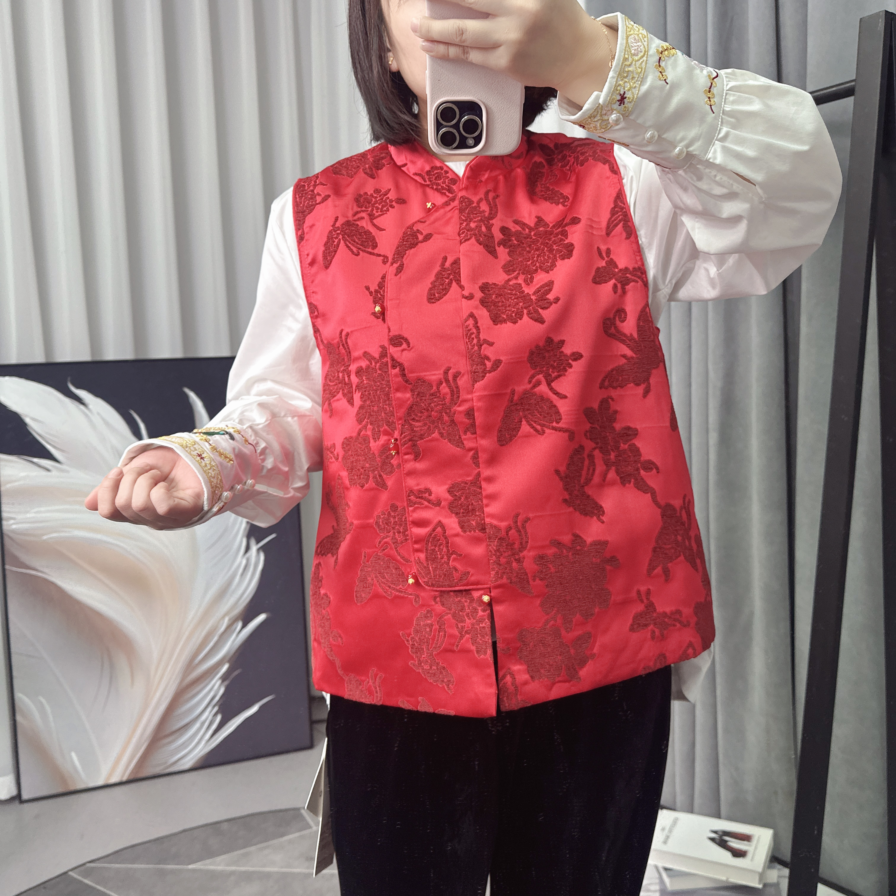 【妃儿红】26春季新款国风提花国潮马甲-5216