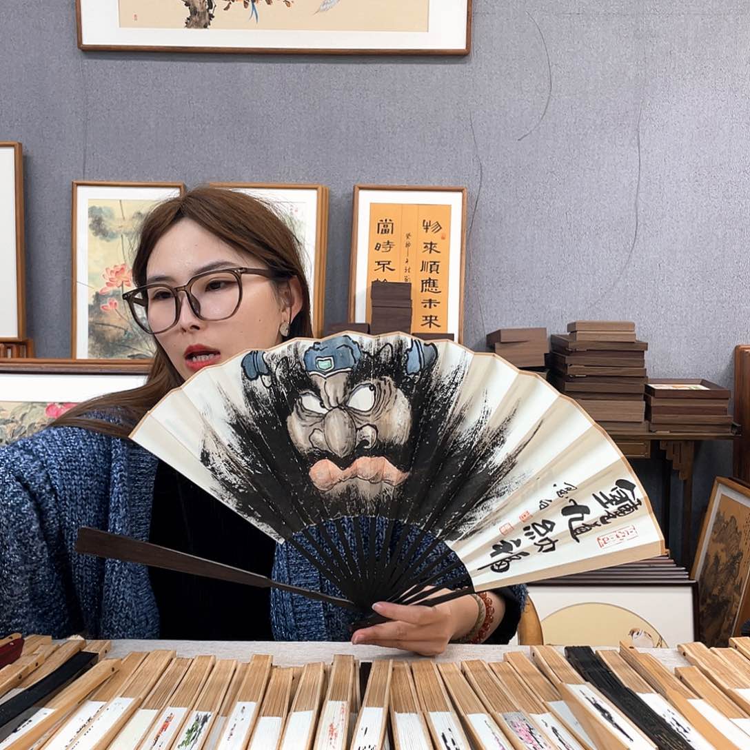 国画10寸黑檀-纯手绘-文玩扇骨（默认粘好）