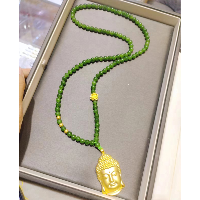 铜合金项链 新中式佛头项链女圆珠串珠长款毛衣链秋冬高级感配饰