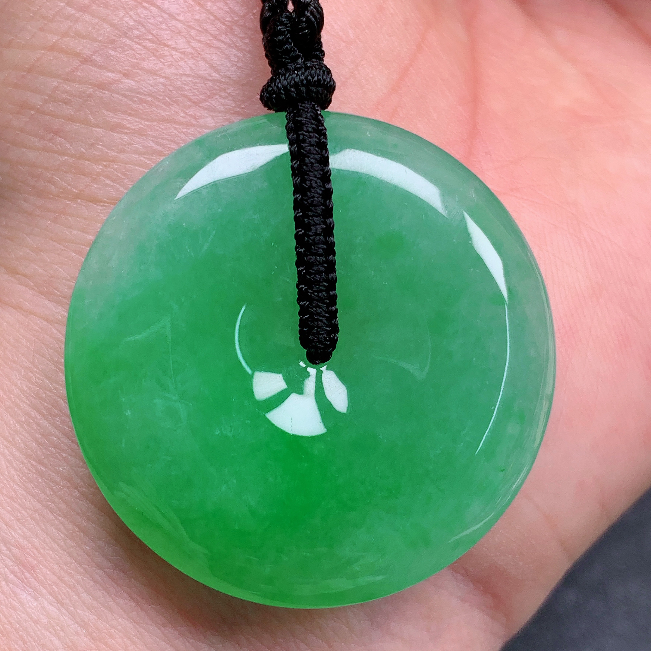 天然缅甸翡翠A货冰飘绿平安扣气质精美尺寸36.2+6.9  370