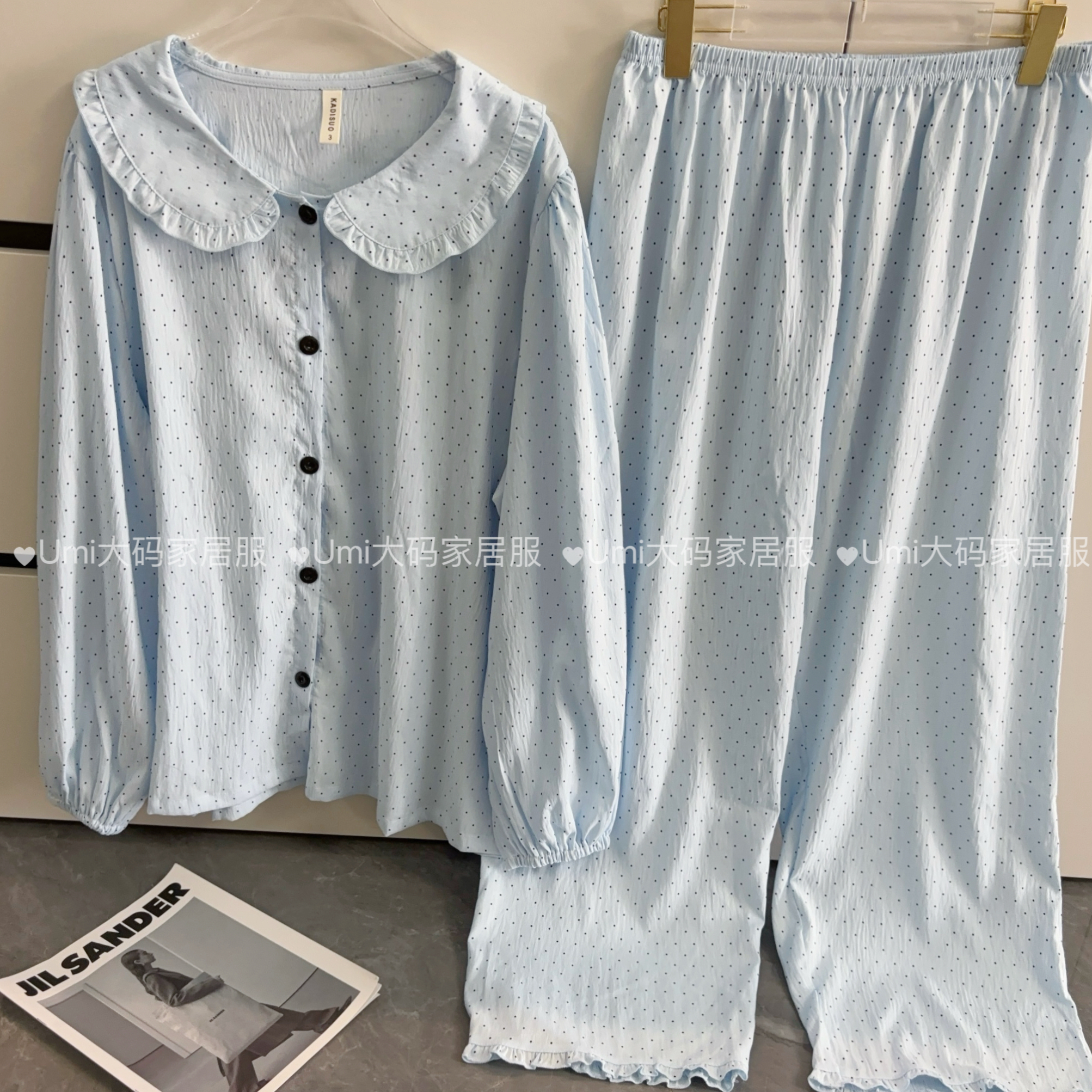 大码睡衣女娃娃领秋季家居服套装波点元素简约大气120-260斤可穿