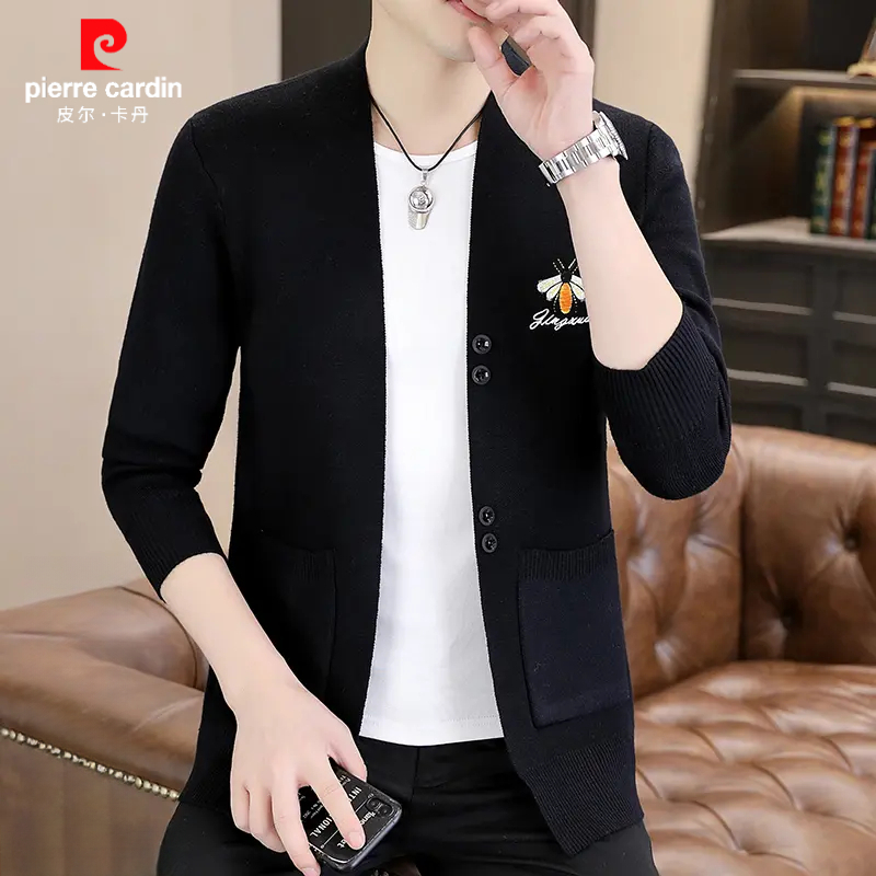 皮尔卡丹高档男士开衫毛衣外套春秋季新款百搭外穿修身帅气潮流