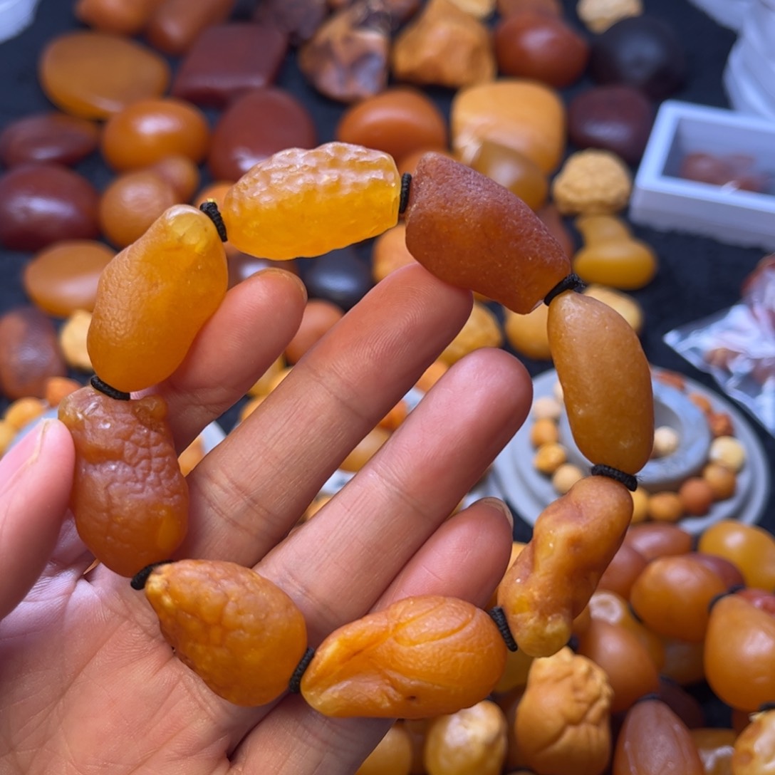 琥珀裸石未镶嵌天然蜜蜡手串