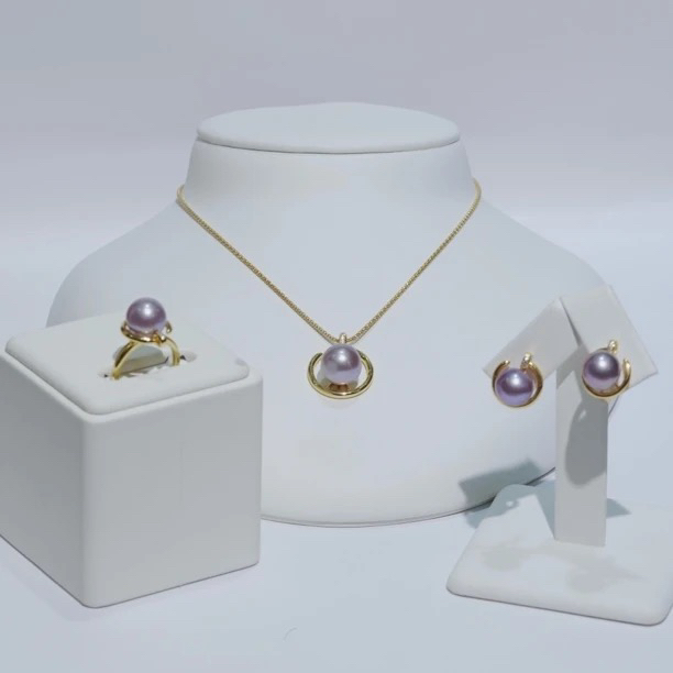 S925银淡水爱迪生紫色珍珠丁字款套装