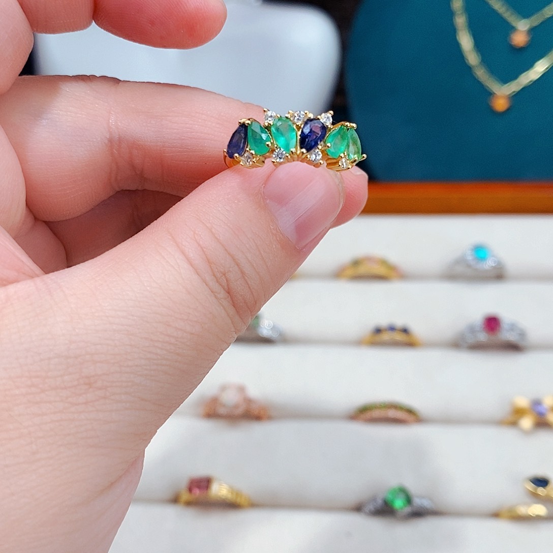 祖母绿戒指银S925镶嵌