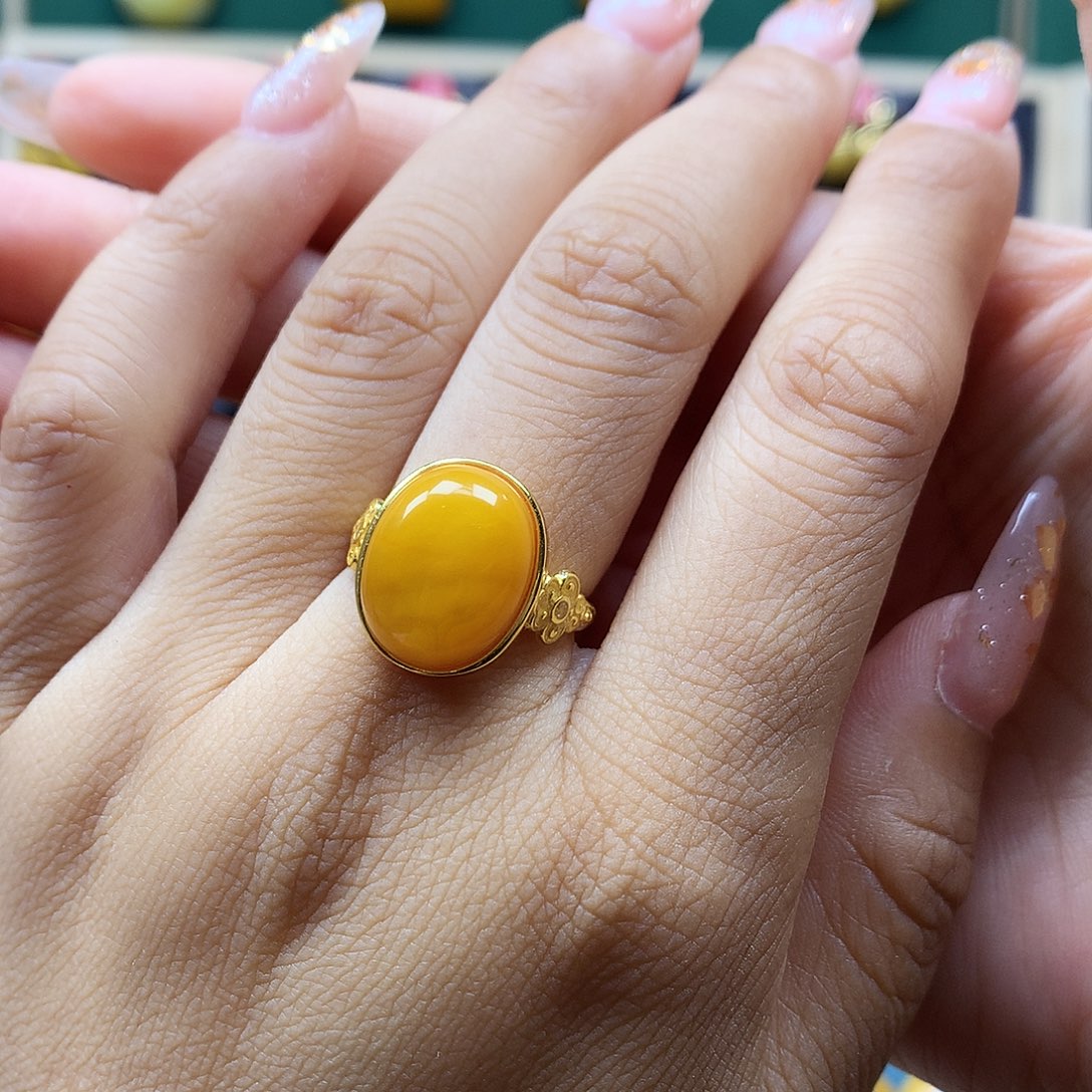 蜜蜡银S925镶嵌戒指戒指