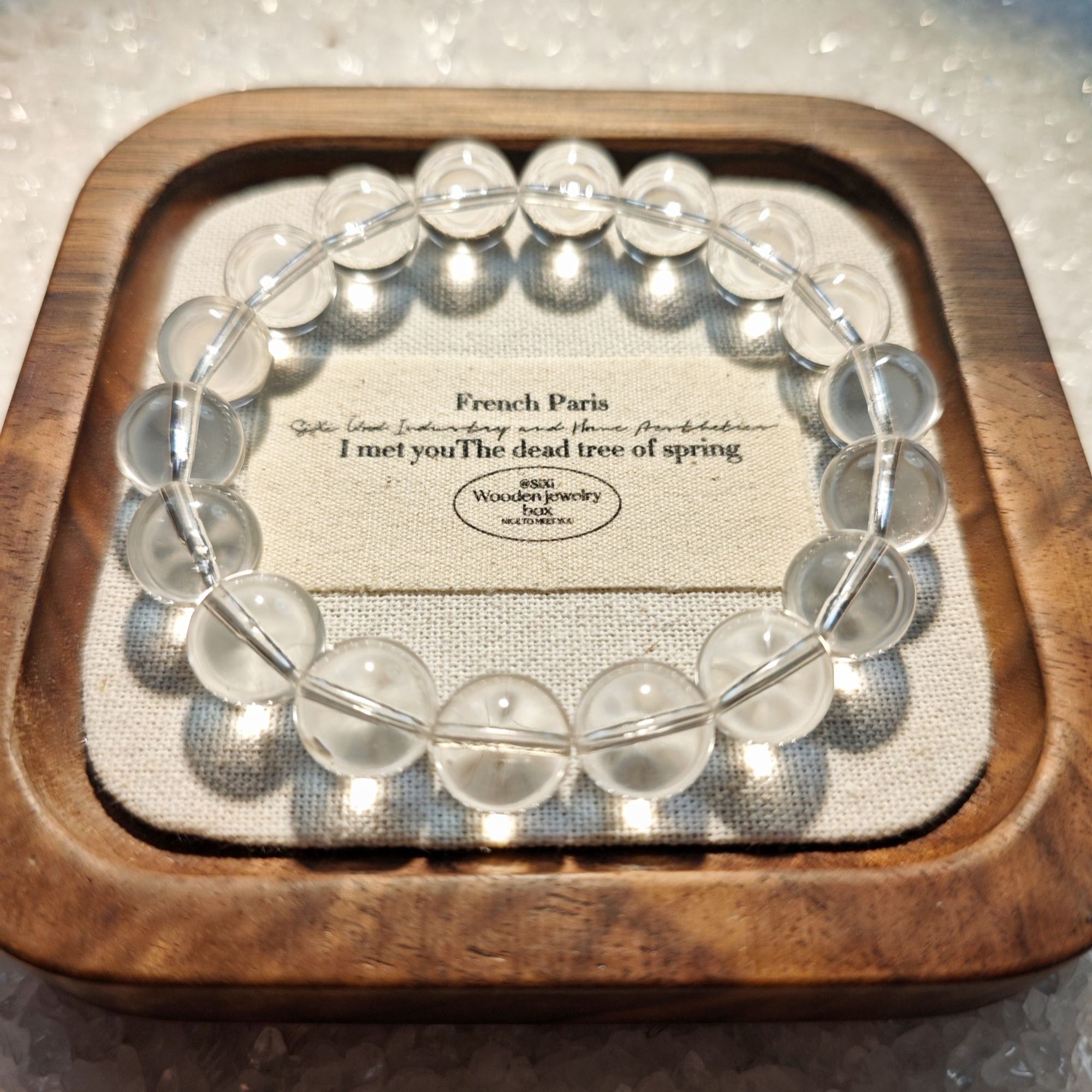 【清泉】12mm全净体通透AAA级白水晶简约素圈净版手串