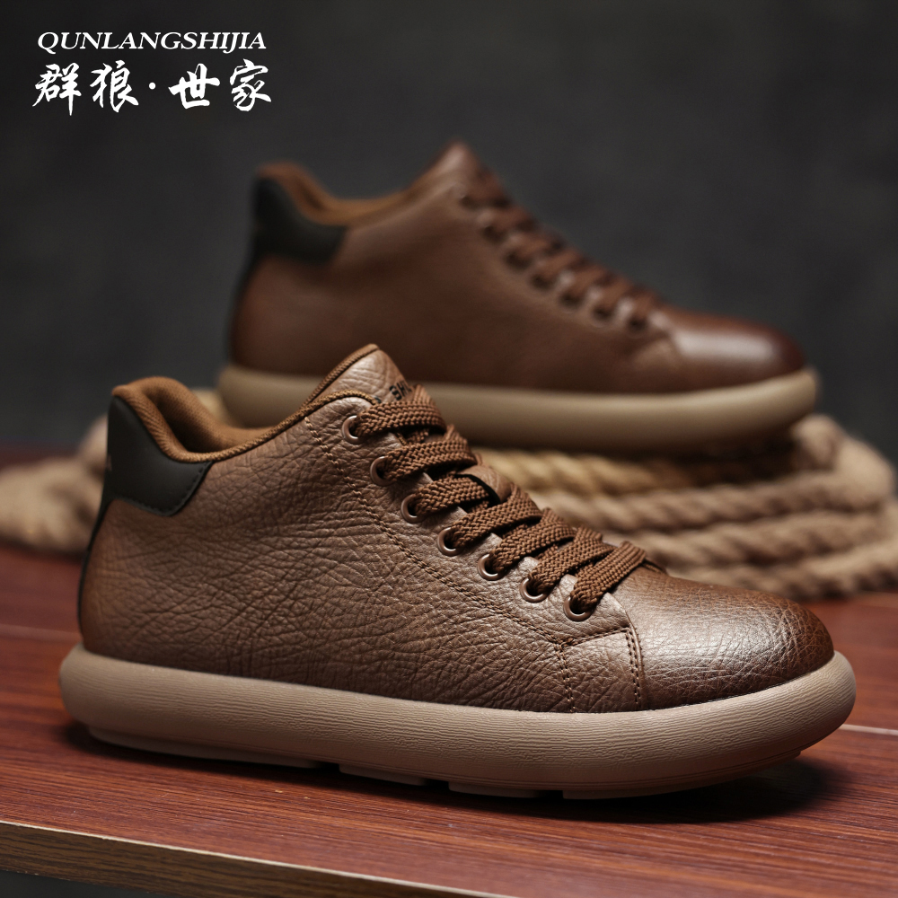 【宽鞋楦】群狼世家冬季男鞋加绒保暖高帮鞋复古休闲板鞋马丁靴男