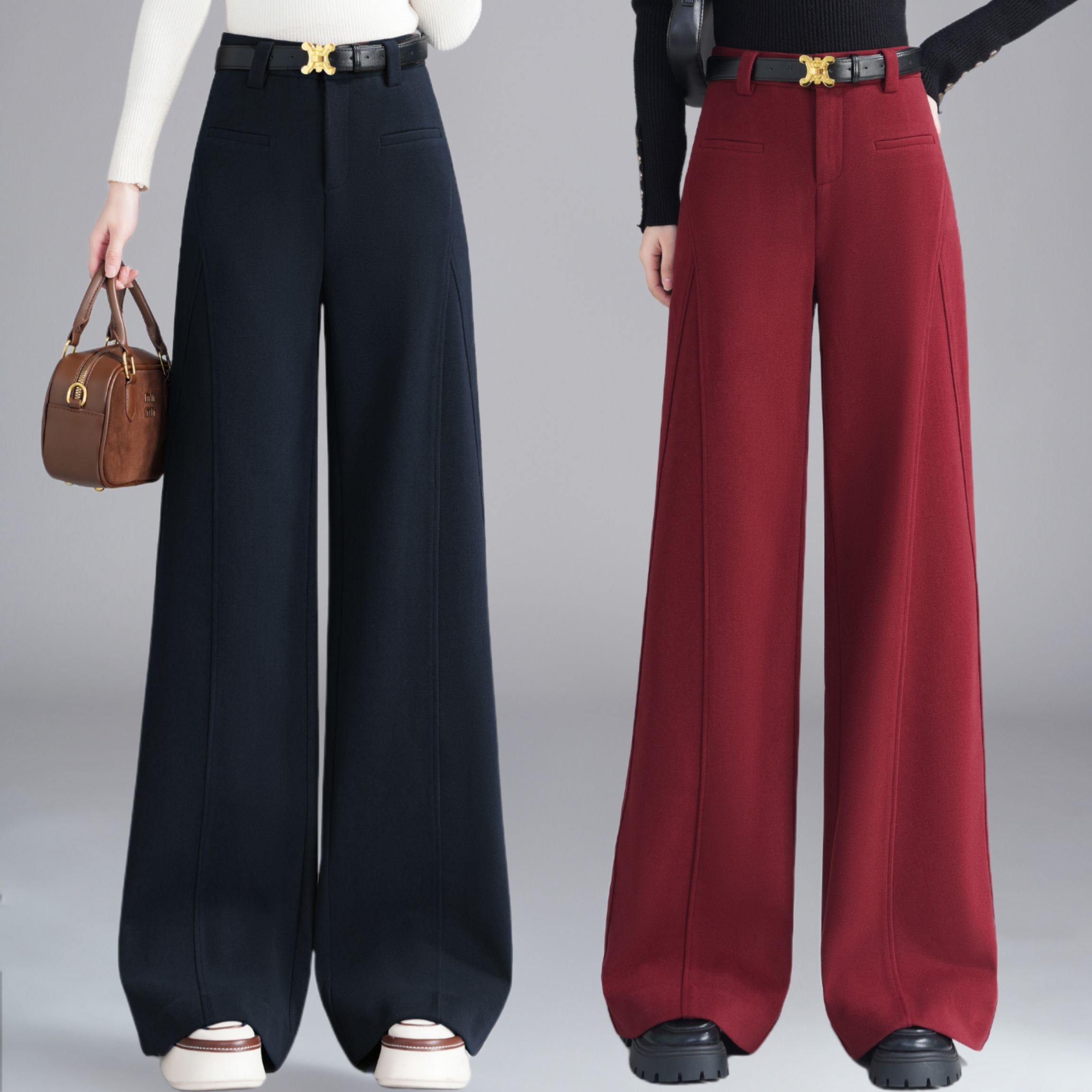 【三姐妹】云柔阔腿裤宽松显瘦垂感百搭简约微喇小A版休闲长裤6823