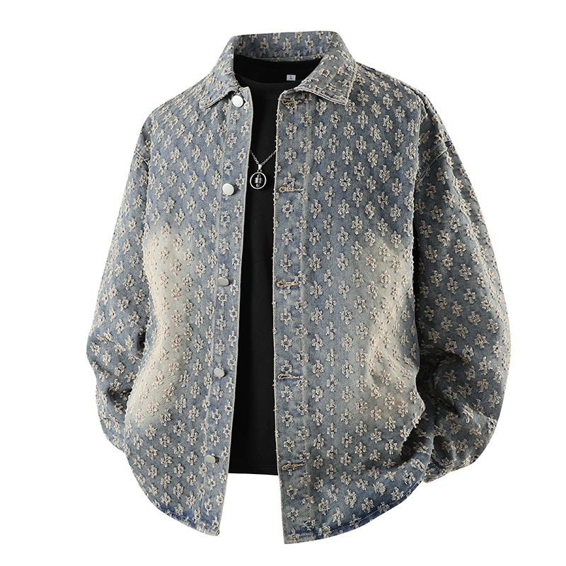 做旧提花 秋冬牛仔外套满印宽松男士外套
