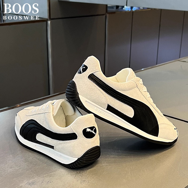 BOOS WEE2025秋季新款翻毛皮黑白休闲鞋男士百搭低帮运动阿甘鞋男