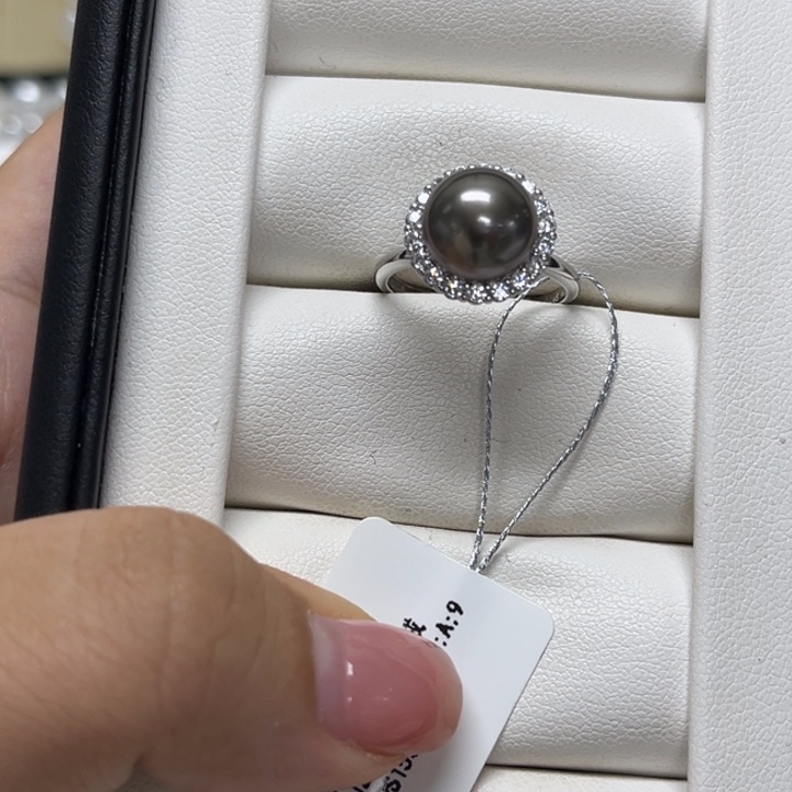 海水珍珠银S925镶嵌戒圈大溪地9-10mm46号