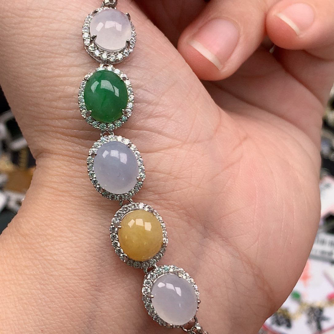 翡翠戒指银S925镶嵌天然翡翠手链