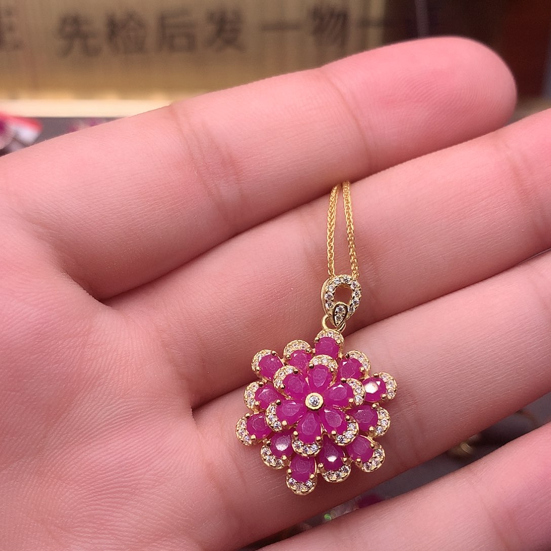 红宝石颈饰银S925镶嵌