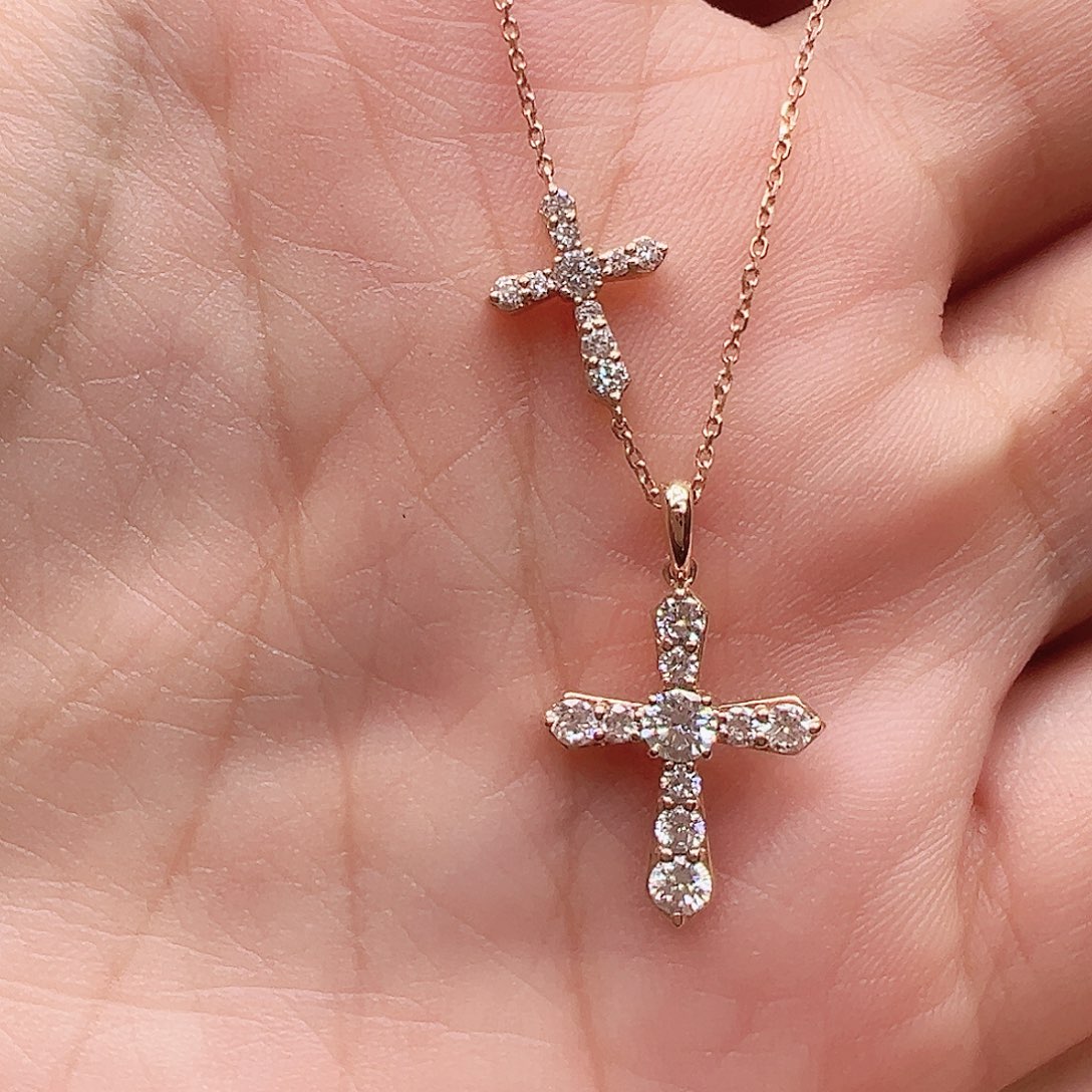 实验室培育钻石项链18K金镶嵌0.51ct K玫瑰金十字架项链45cm