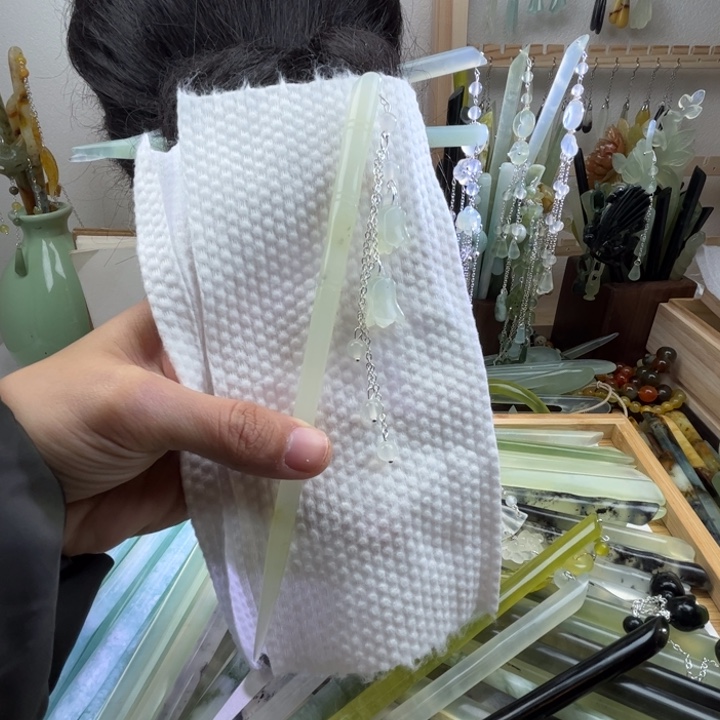 蛇纹石玉发饰未镶嵌长度19