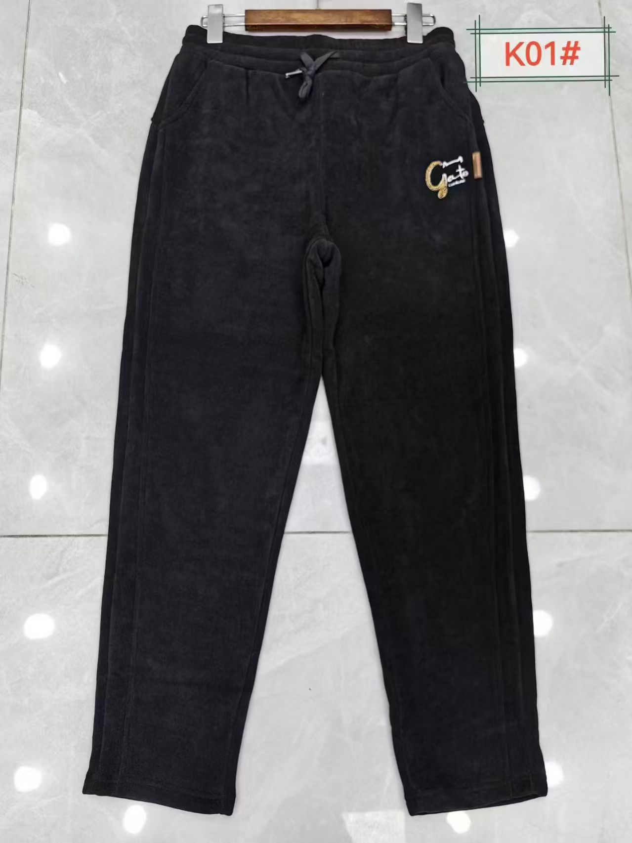 刺绣保暖弹力冬季哈伦裤冬款女裤加绒加厚休闲裤黑色休闲