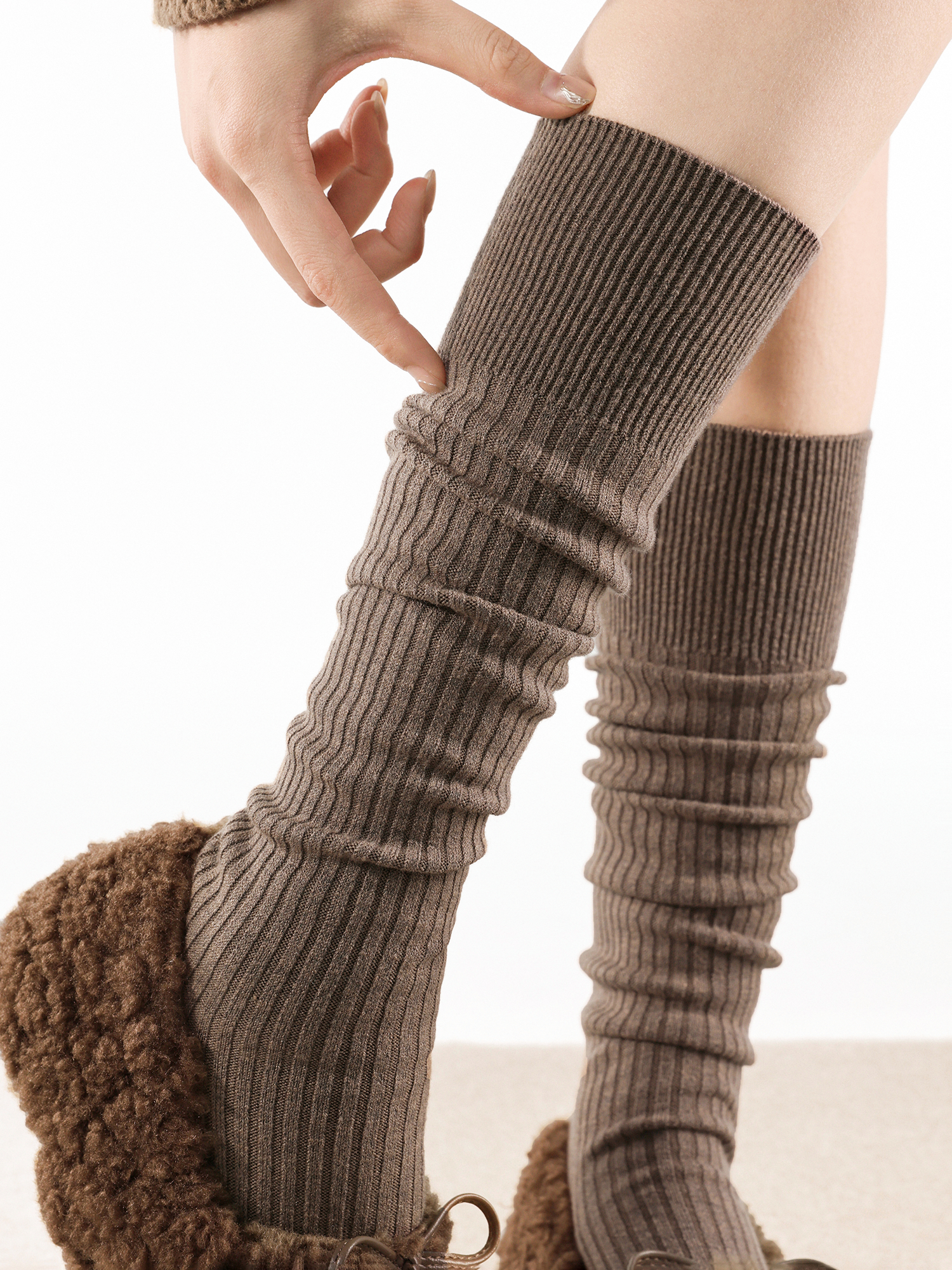 抵达一楼秋冬加厚叠穿光腿神器小腿袜宽罗口防滑不勒jk纯色长筒袜