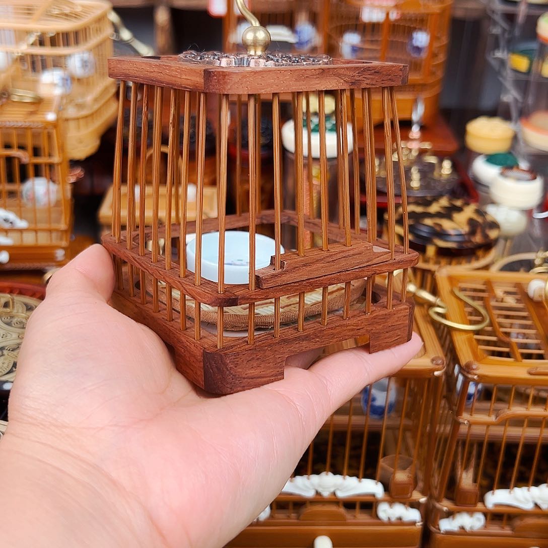 竹福利款大叶黄花梨梯形蝈蝈笼➕铁皮蝈蝈