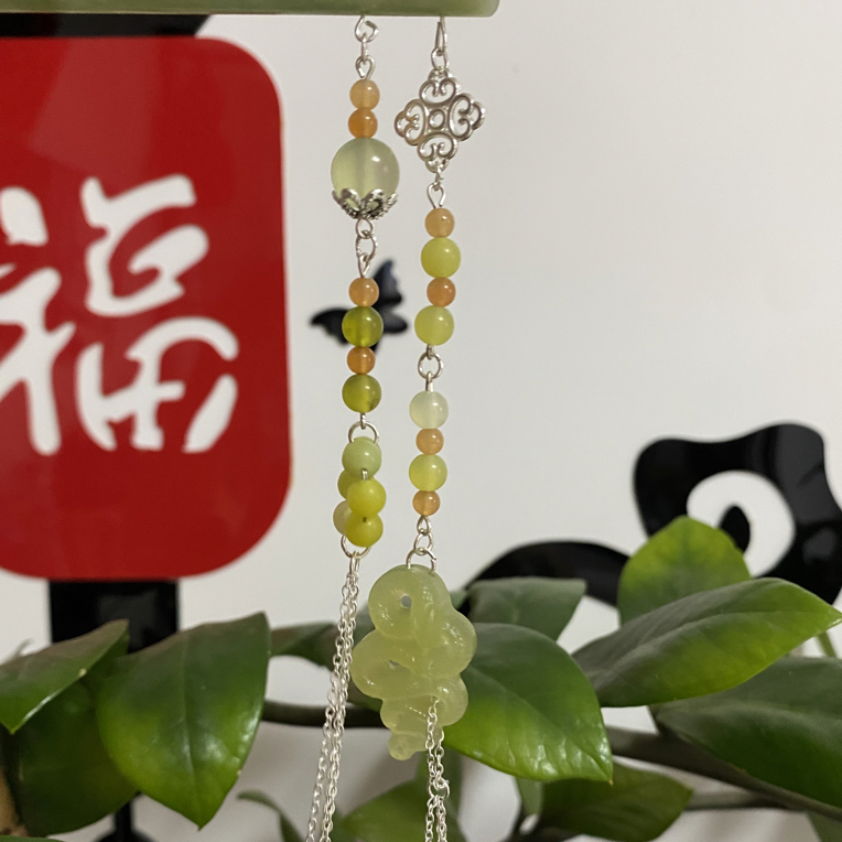 精美岫玉发簪，手工编织，天然