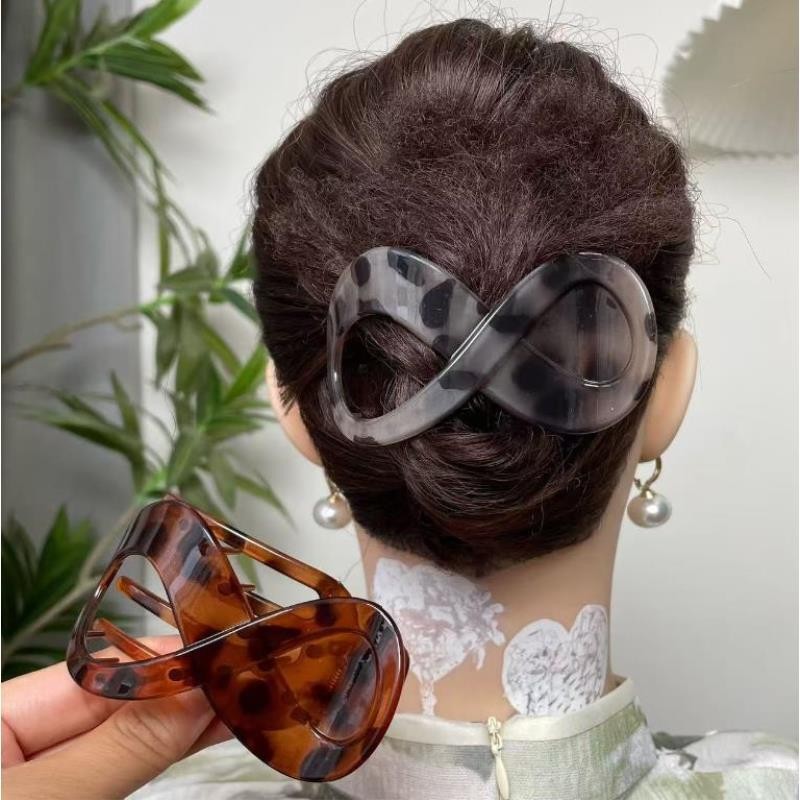 气质8字形发夹后脑勺抓夹时尚豹纹波点发卡高档磨砂盘发鲨鱼夹发