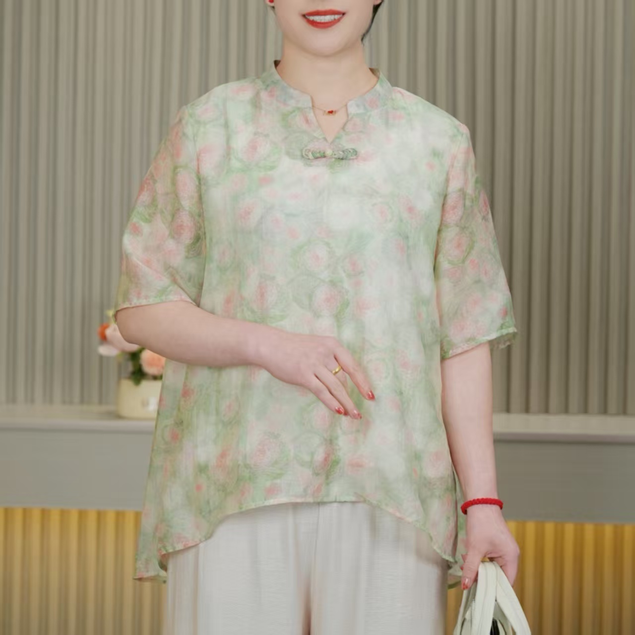 【直播专属】新中式妈妈装短袖气质显瘦百搭中老年大码女T恤套装