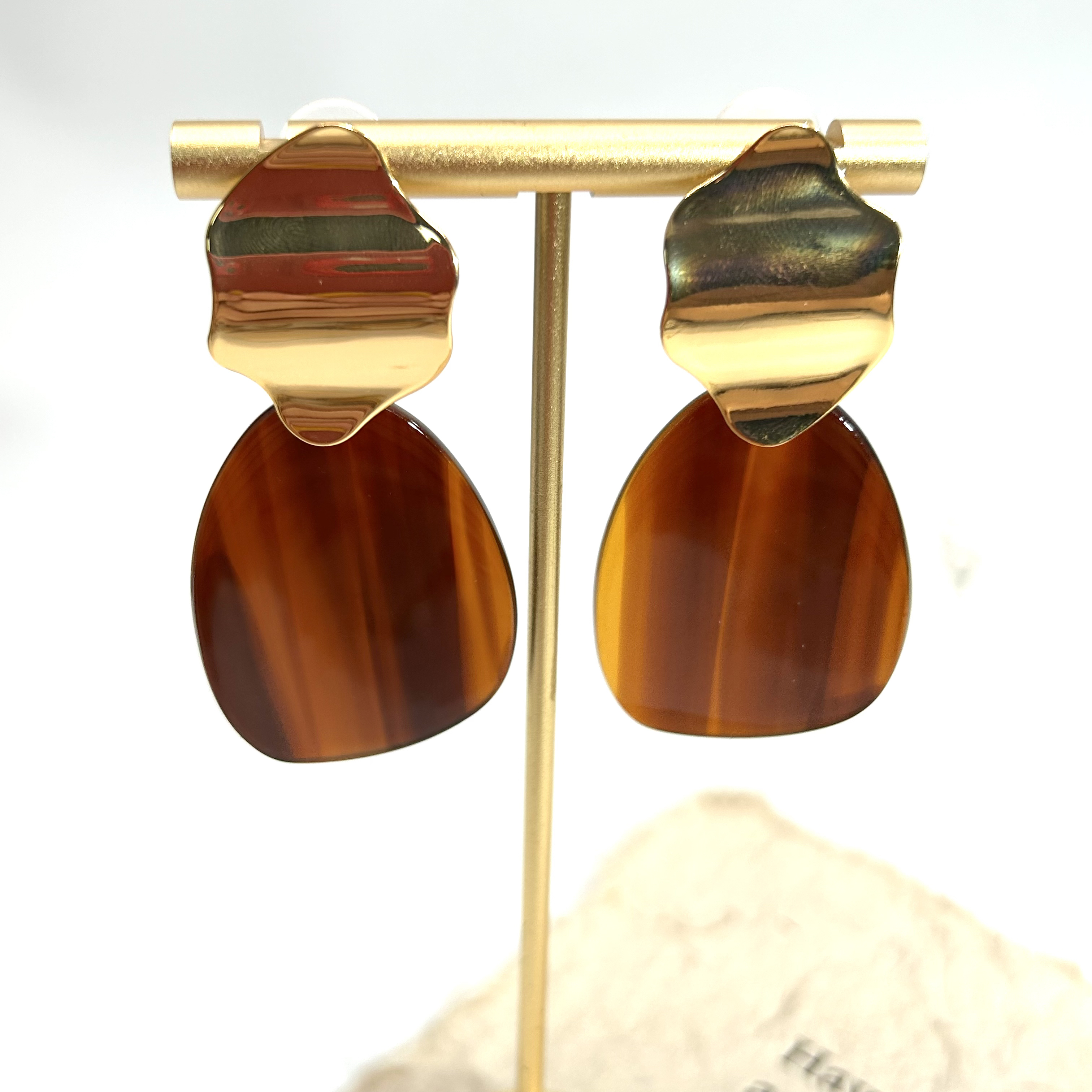 铜合金树脂耳饰 07861高级百搭文不规则椭圆耳环