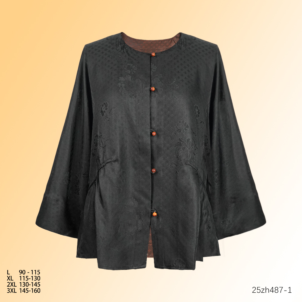 LL 2025初秋新款优雅黑色圆领盘扣中式国风短外套上衣25zh487-1