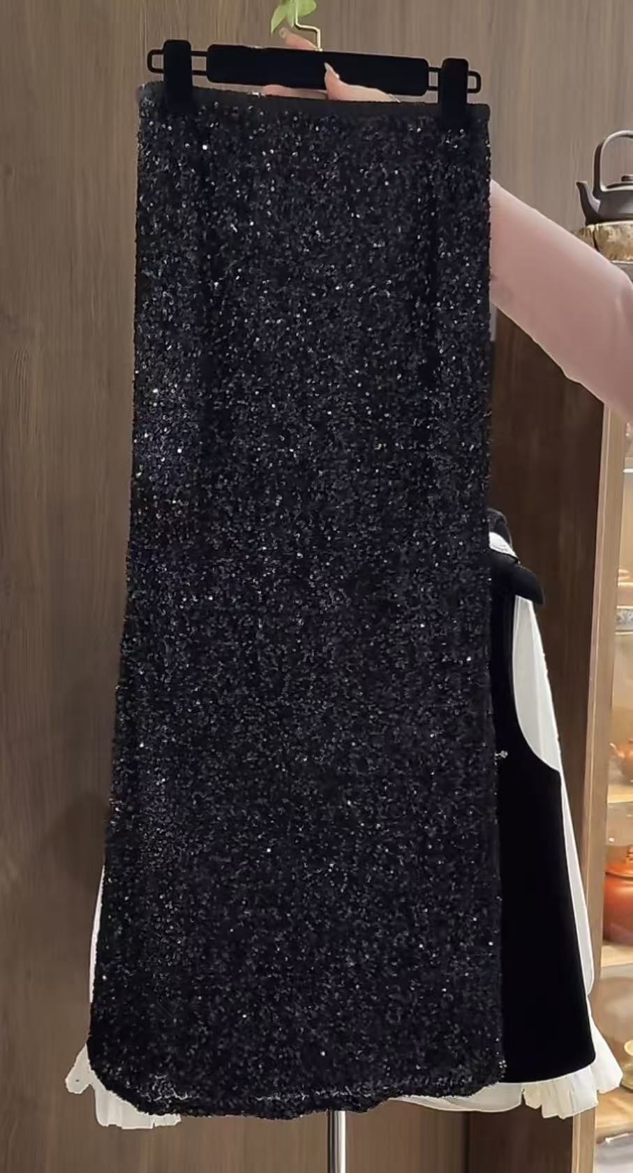 高腰半身裙女小香风百搭亮片半裙