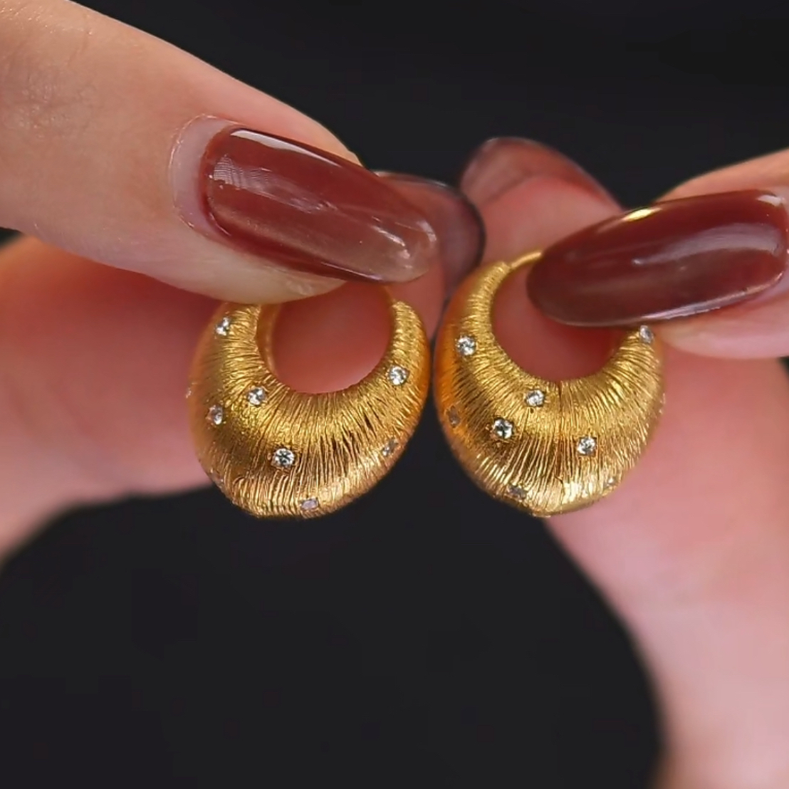 愿岛 黄铜合成锆石耳饰 法式气质小众精工拉丝小锆石耳圈EH3022