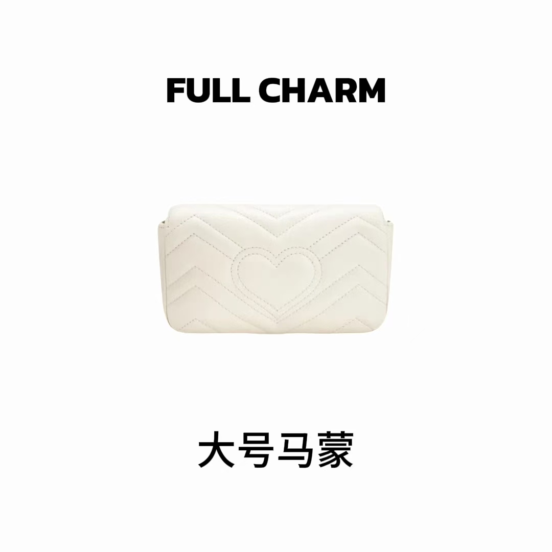 【E875】FULL CHARM-白色大号马蒙-新款多功能斜挎包百搭单肩包