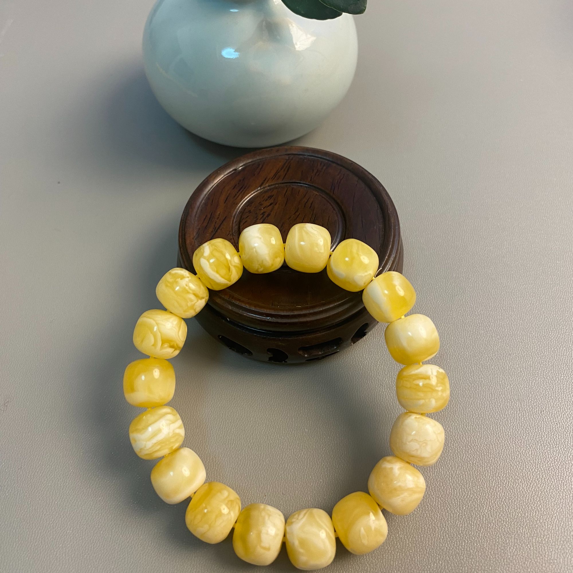 天然蜜蜡精品老型金瓷白花手串尺寸1.2+轻奢时尚国风经典单圈