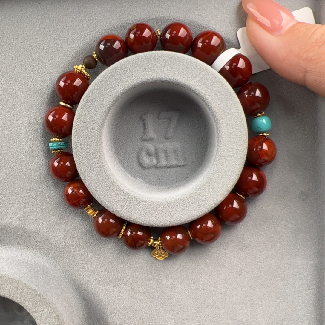 南红玛瑙银S925镶嵌（大山包鸡血包浆圆珠10mm+