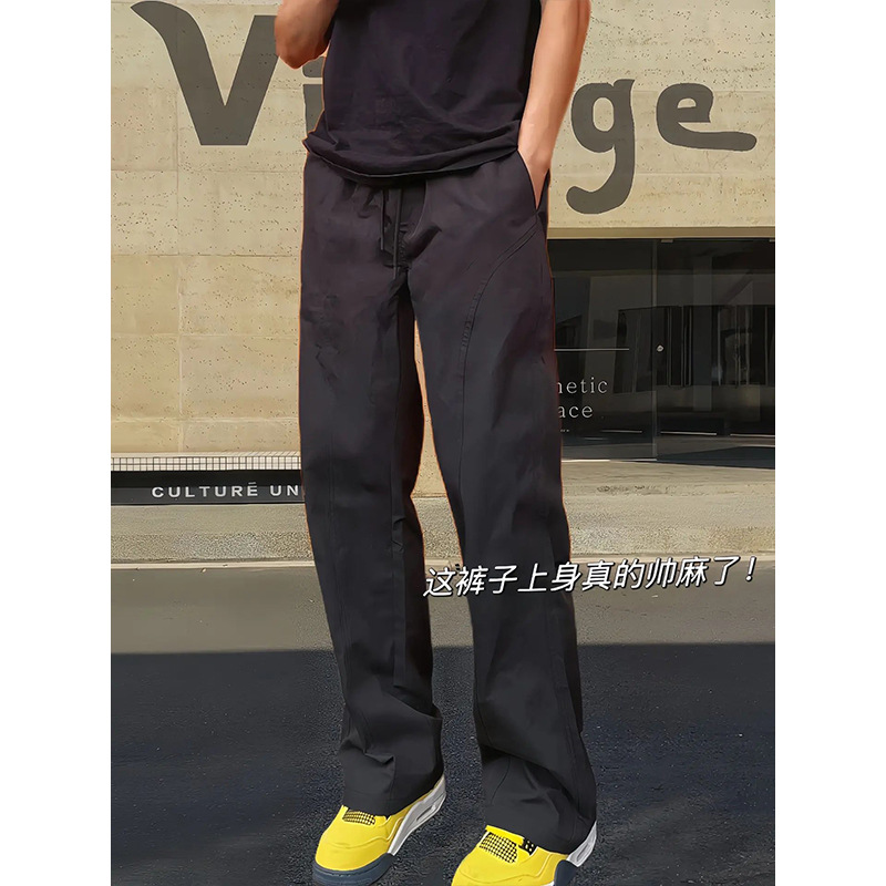 美式斜切休闲裤男款防水户外登山冲锋裤潮牌宽松直筒工装裤子